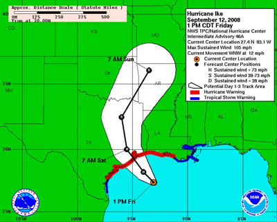 Hurricane Ike storm path